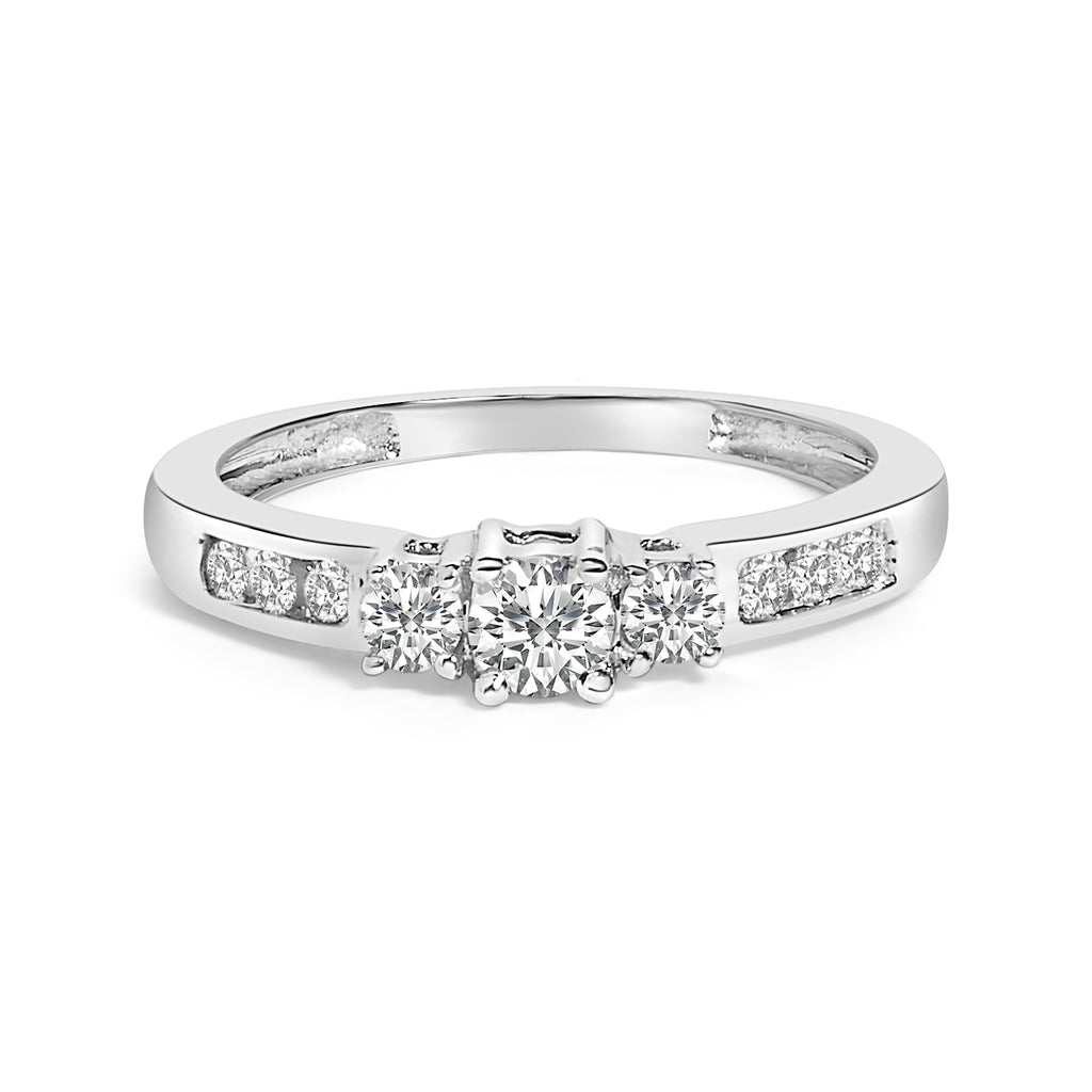 10K White Gold 1/2 Cttw Diamond Three Stone Ring