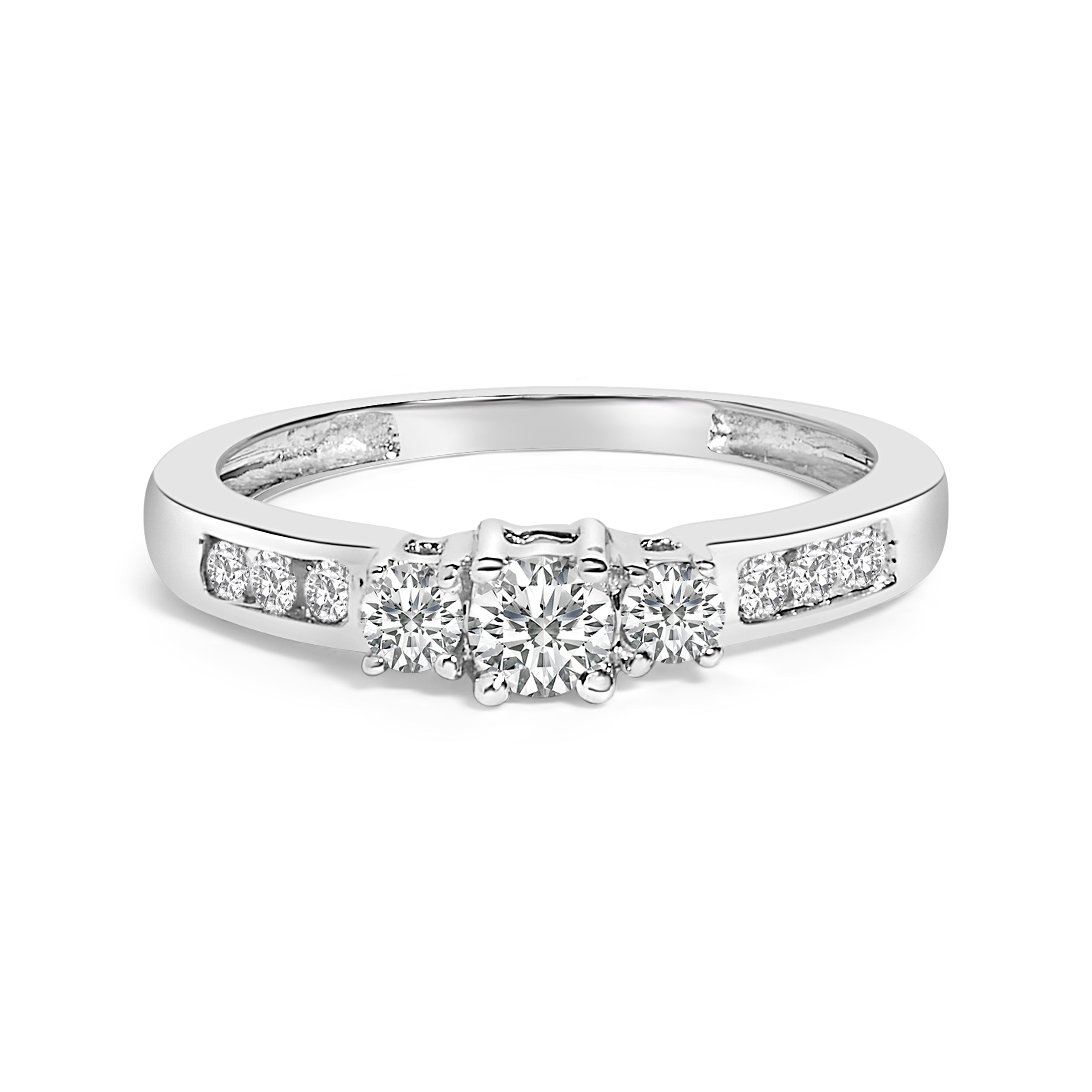 10K White Gold 1/2 Cttw Diamond Three Stone Ring
