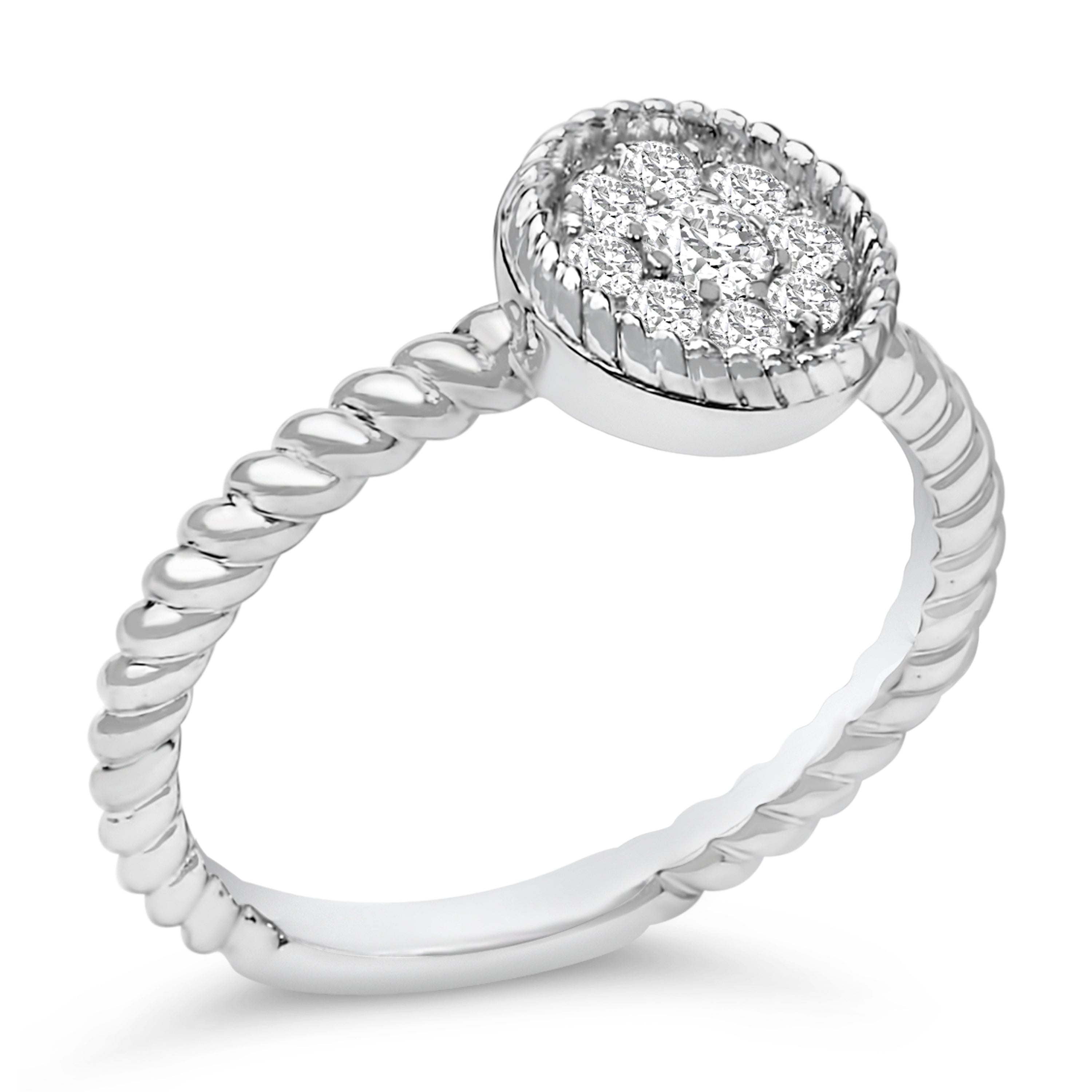 Sterling Silver 1/4 Cttw Diamond Floral Round Braided Ring