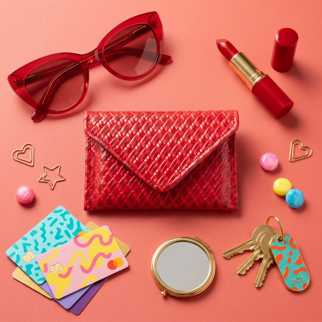 Mini Envelope Wallet With RFID protection - Red Woven