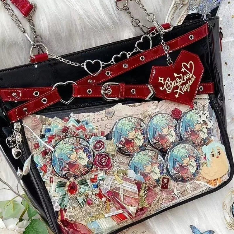 New Original Spicy Girl Cool Ita Bag | Large Capacity Transparent Pain Layer Crossbody Bag with Love Chain (Ulzzang Shoulder Bag)