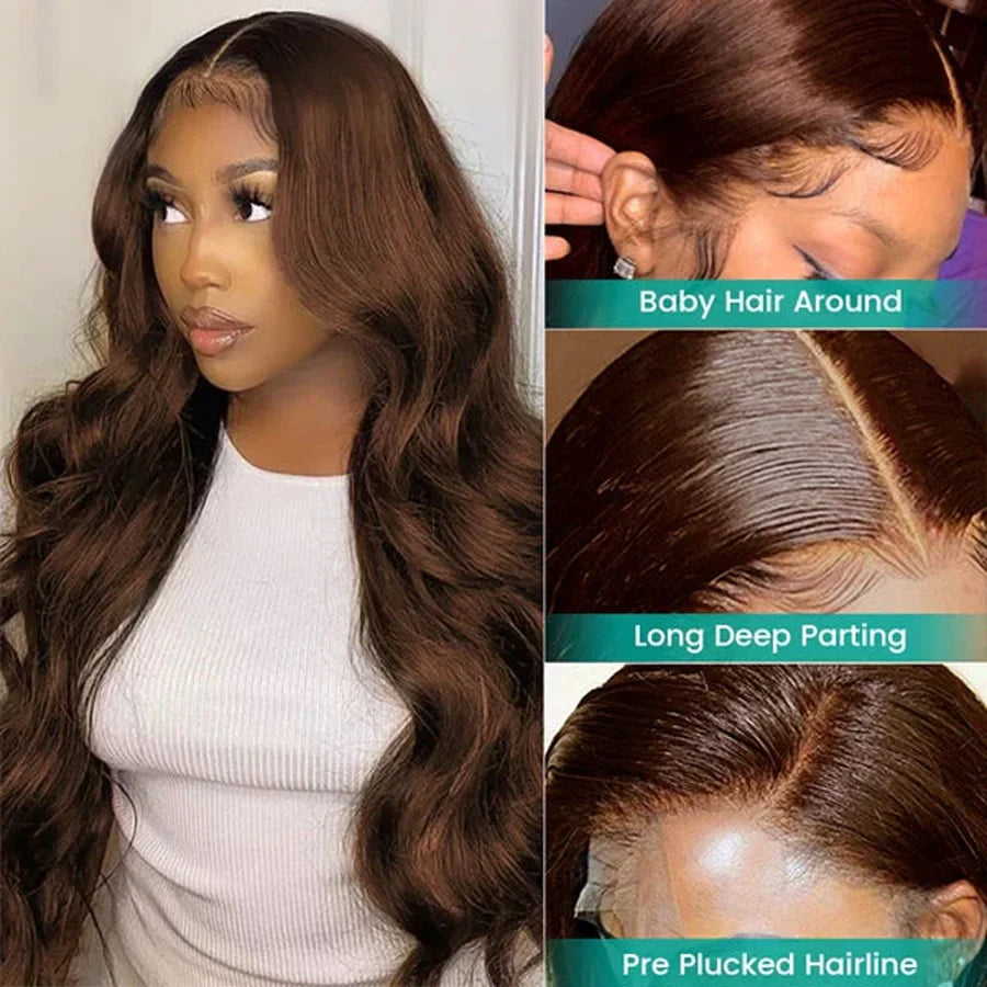 Short Bob Wig | Glueless 13x4 Lace Front Wig | Chocolate Brown Body Wave | Brazilian Remy Human Hair | Ready to Wear