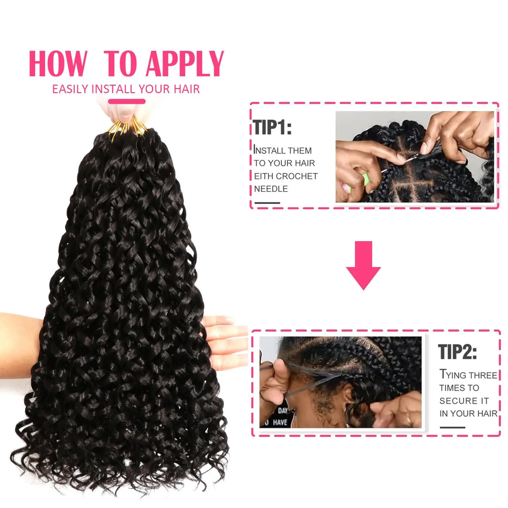 Short Beach Curl Crochet Hair | Bohemian Curly Braids | Deep Wave Synthetic Hair | 18 Strands/Pack