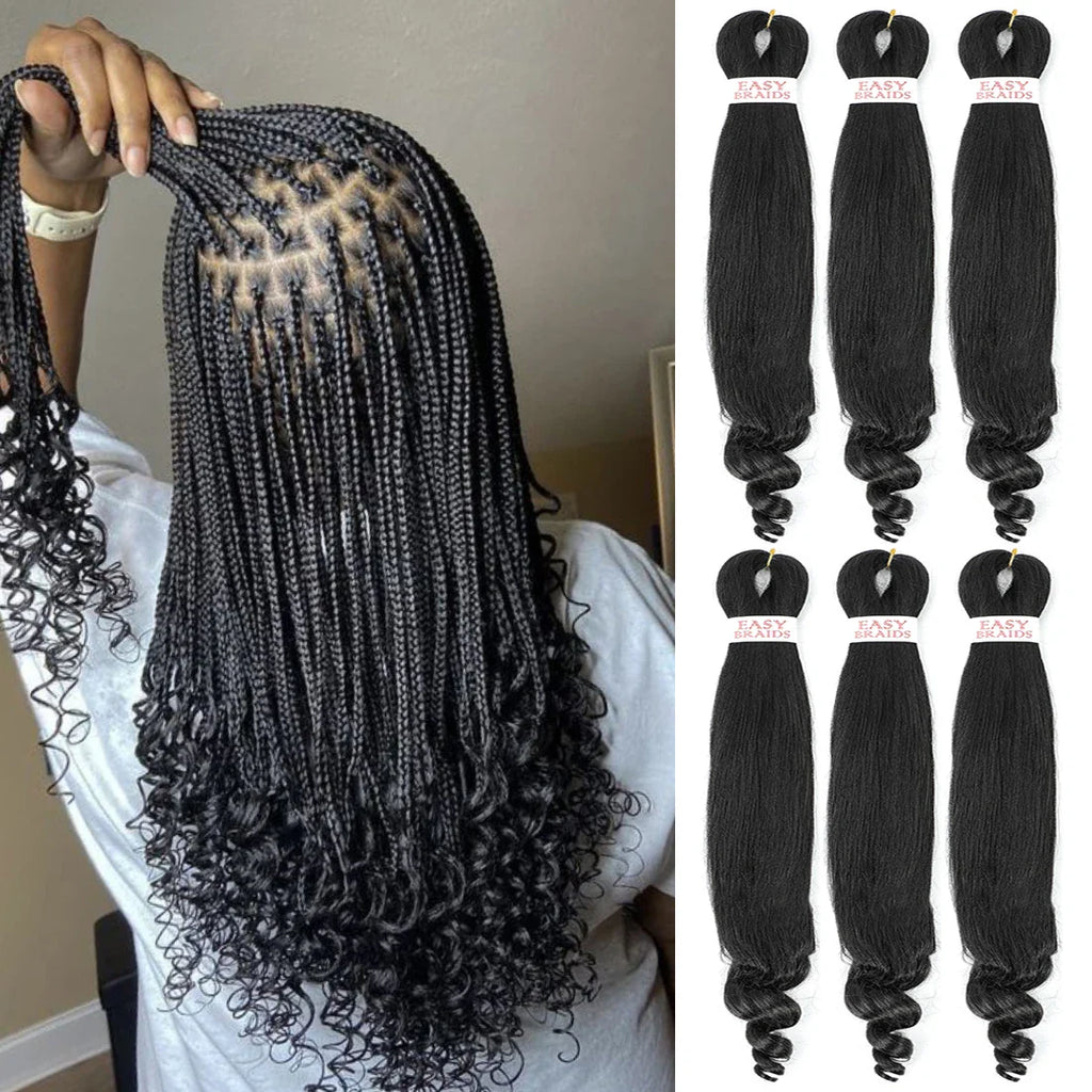 Pre-Stretched French Curly Braiding Hair - Natural Black Crochet Braids (Hot Water Setting)