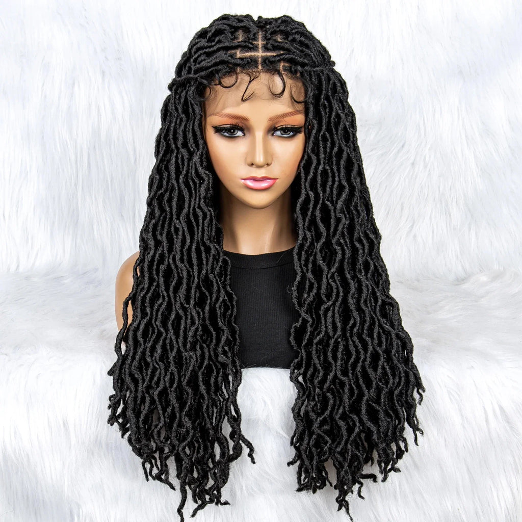 Knotless Box Braided Wig with Curly Ends & Baby Hair | Synthetic Lace Front Wig for Black Women