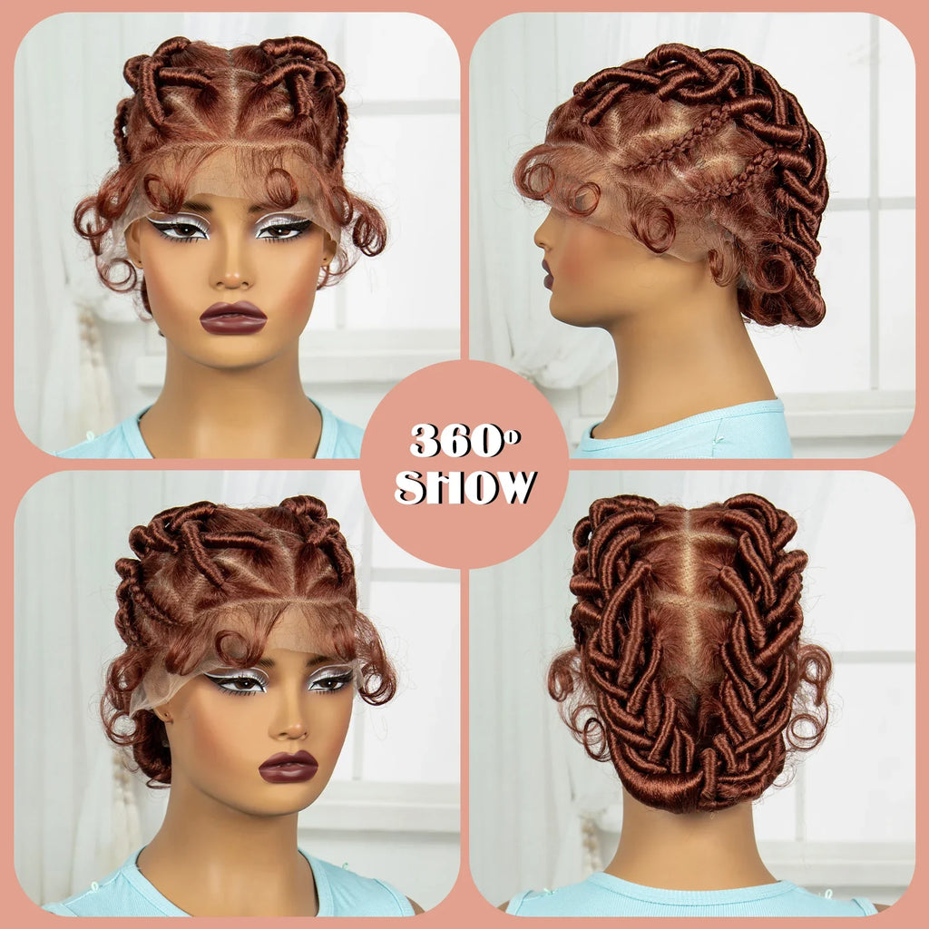 Ginger Orange Bantu Knotless Braids Wig | Full Lace | Baby Hair