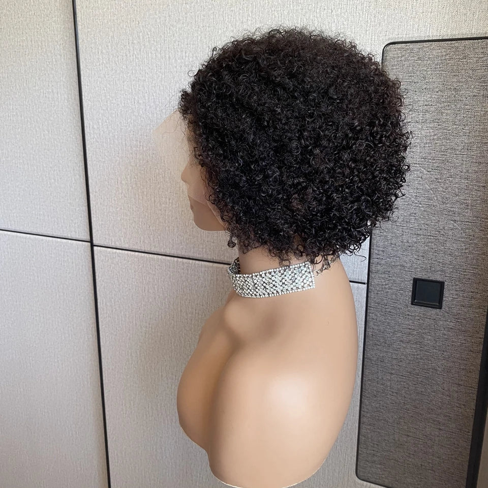 Glueless Kinky Curly Pixie Bob Wig | Short Brazilian Human Hair (Ready-to-Wear, Realistic Scalp)