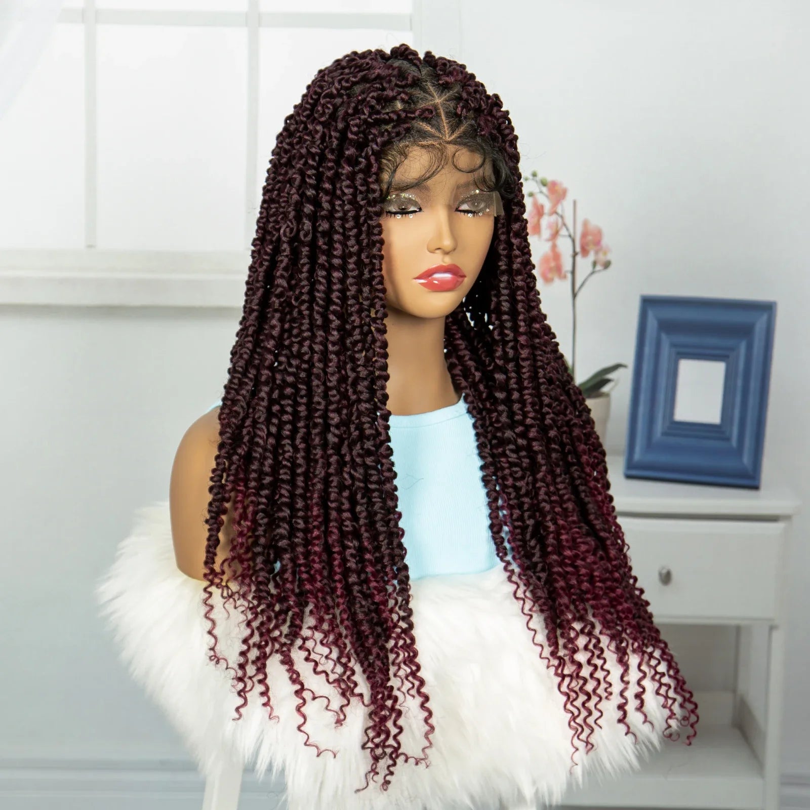 Burgundy Knotless Twist Dreadlocks Lace Front Wig | Crochet Braids | Full Lace | Black Women