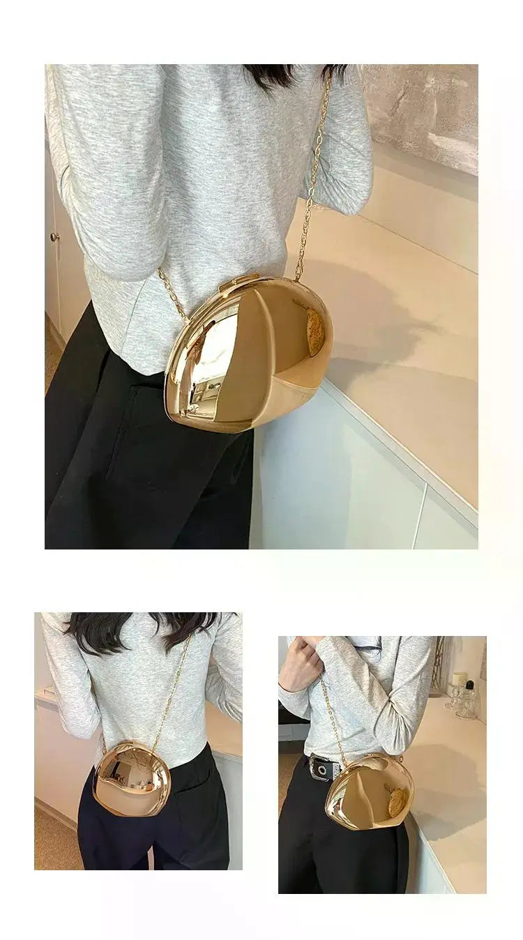 Designer Acrylic Shell Shape Clutch Bag | Gold Silver Women's Evening Party Bag & Cute Shiny Metal Shoulder Crossbody Bags (Small Purse)
