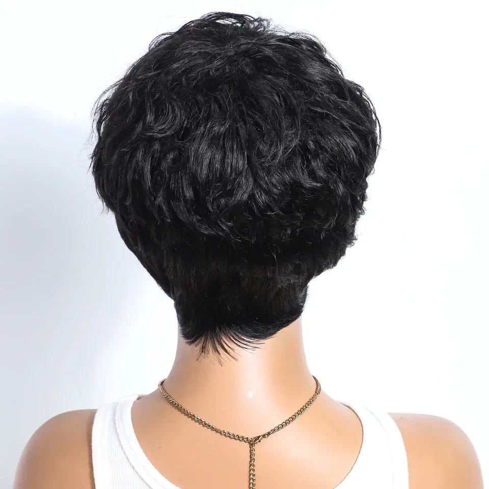Rebecca P1B/30 Brown Pixie Cut Wig | Curly Side Part Brazilian Human Hair