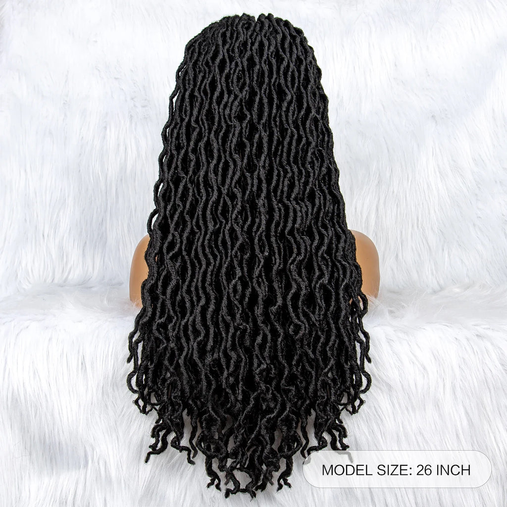Knotless Box Braided Wig with Curly Ends & Baby Hair | Synthetic Lace Front Wig for Black Women