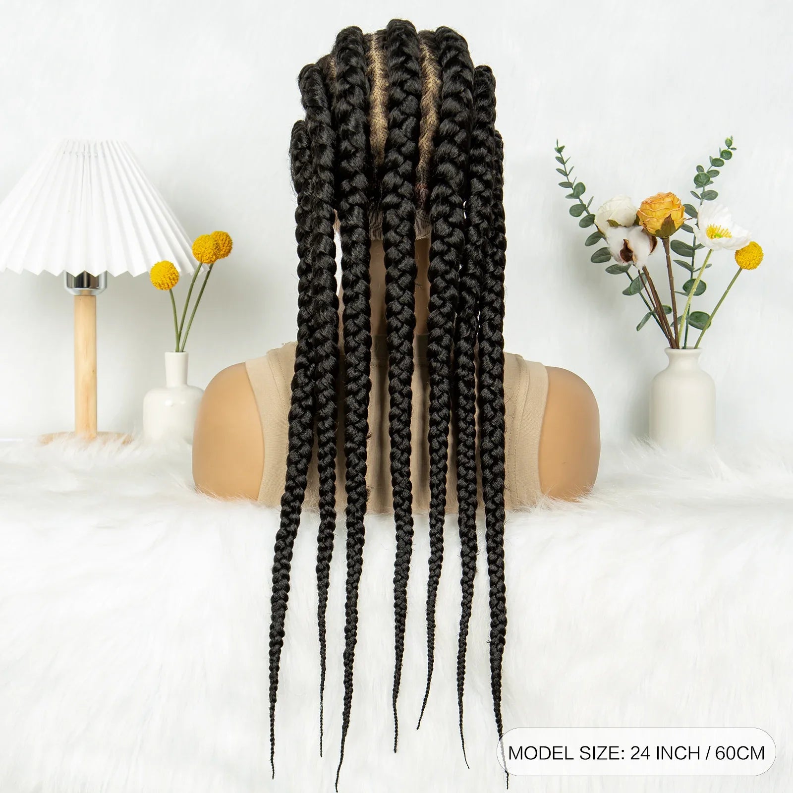 Knotless Box Braids Full Lace Wig | Cornrow Accents | Baby Hair | Synthetic Braided Wig