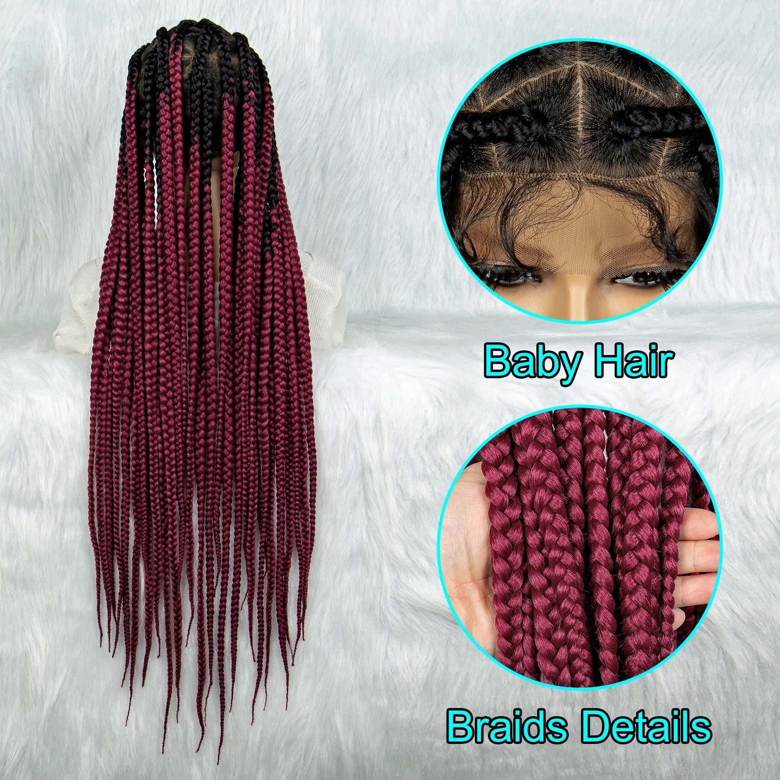 Colorful Knotless Box Braids Wig | Full Lace Cornrows | Large Braids