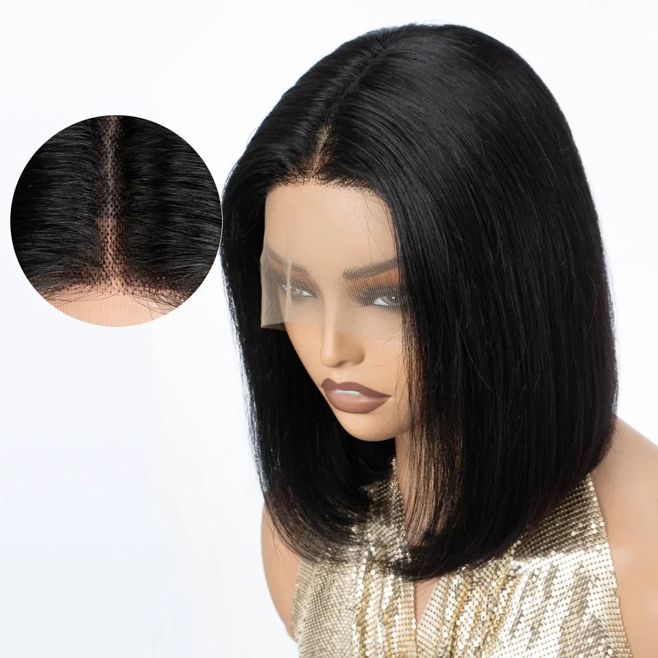Natural Black Straight Short Bob Wig | 13x6x1 T-Part Lace Front Human Hair (180% Density, Wear & Go)