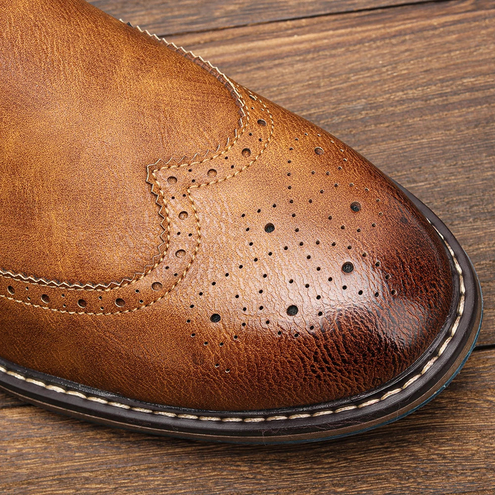 Brogue Chelsea Men's Boots | American Style Comfortable Fashion Leather Boots (Low Heel)