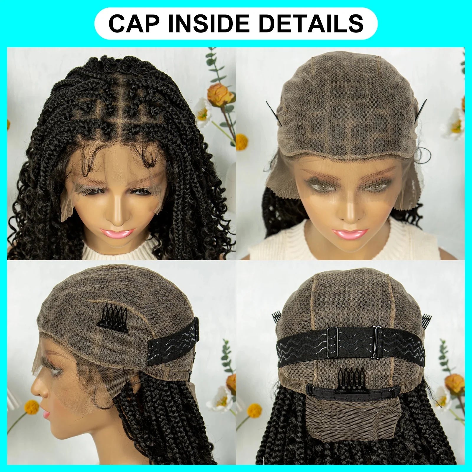 Short Bohemian Box Braids Wig | Full Lace | Curly Ends | Baby Hair | Synthetic Boho Wig