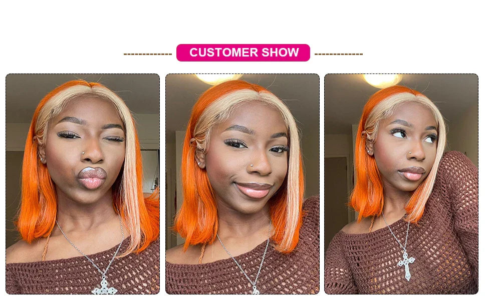 Ombre Pink & Blonde Bob Wig | Straight Human Hair T-Part Lace Front