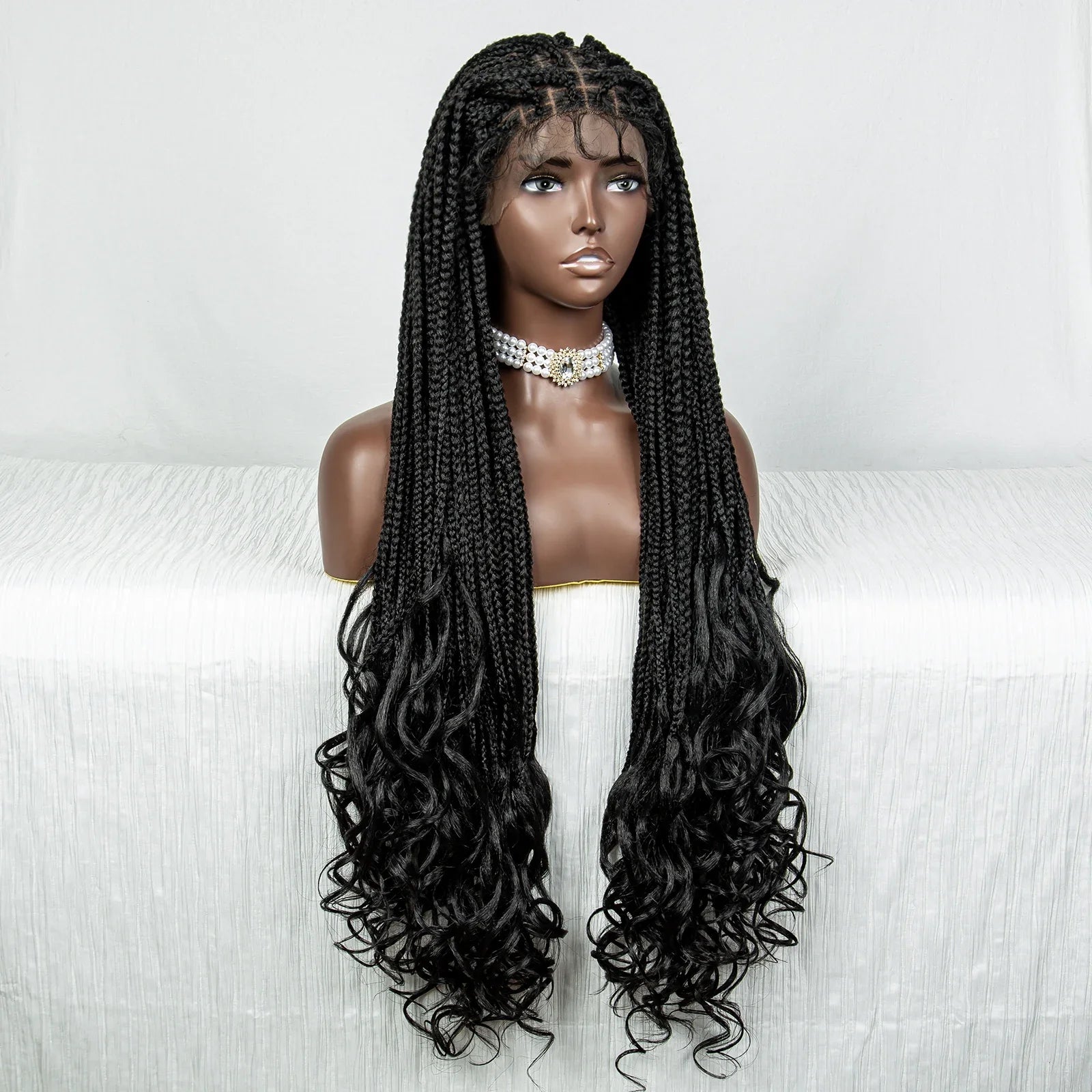 36" Water Wave Braided Wig | Lace Front | Baby Hair | Long Braids