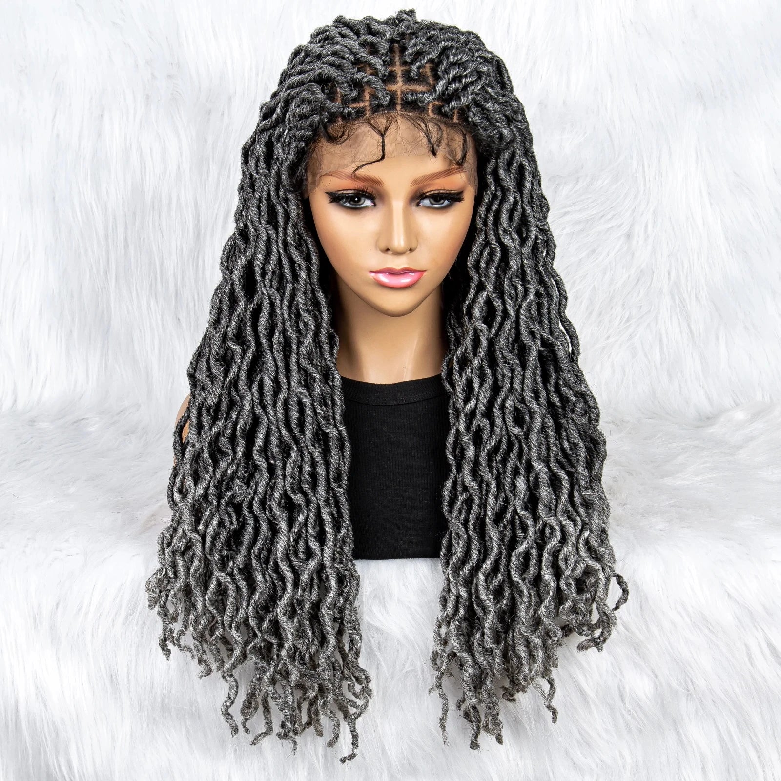 Knotless Box Braided Wig with Curly Ends & Baby Hair | Synthetic Lace Front Wig for Black Women