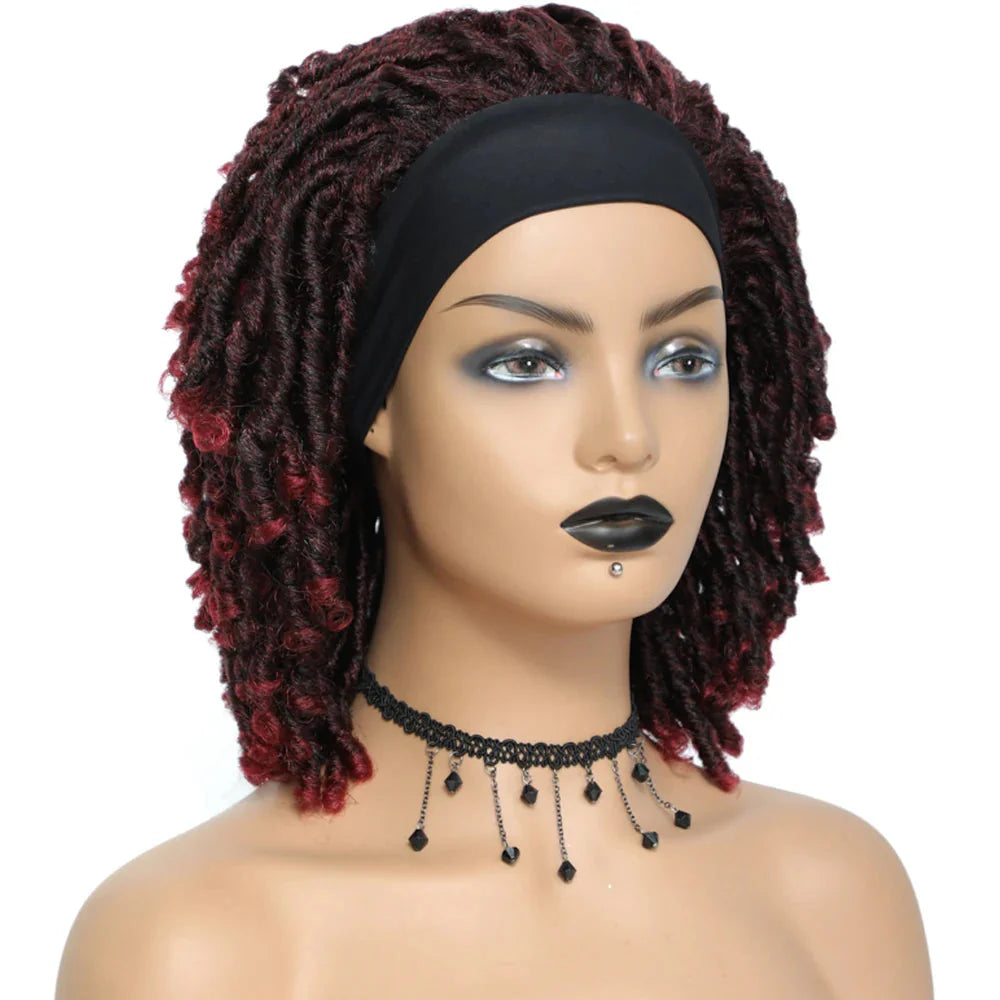 Soft Faux Locs Headband Wig - 6 Inch Ombre Dreadlock Wig for Black Women - Curly Braided Synthetic Wig with Headband - 1B, Burgundy, 27, 30, 613 Options