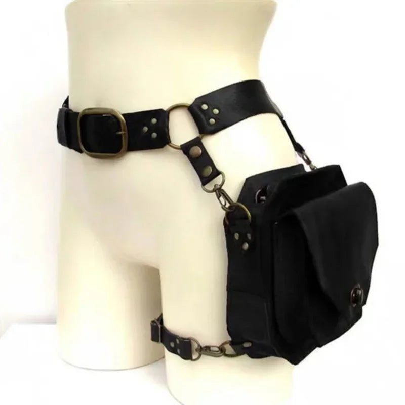 Punk Retro PU Square Waist Bag | Casual Small Square Hip Packs for Women (Multi-function Outdoor Leg Phone Pouch & Crossbody)