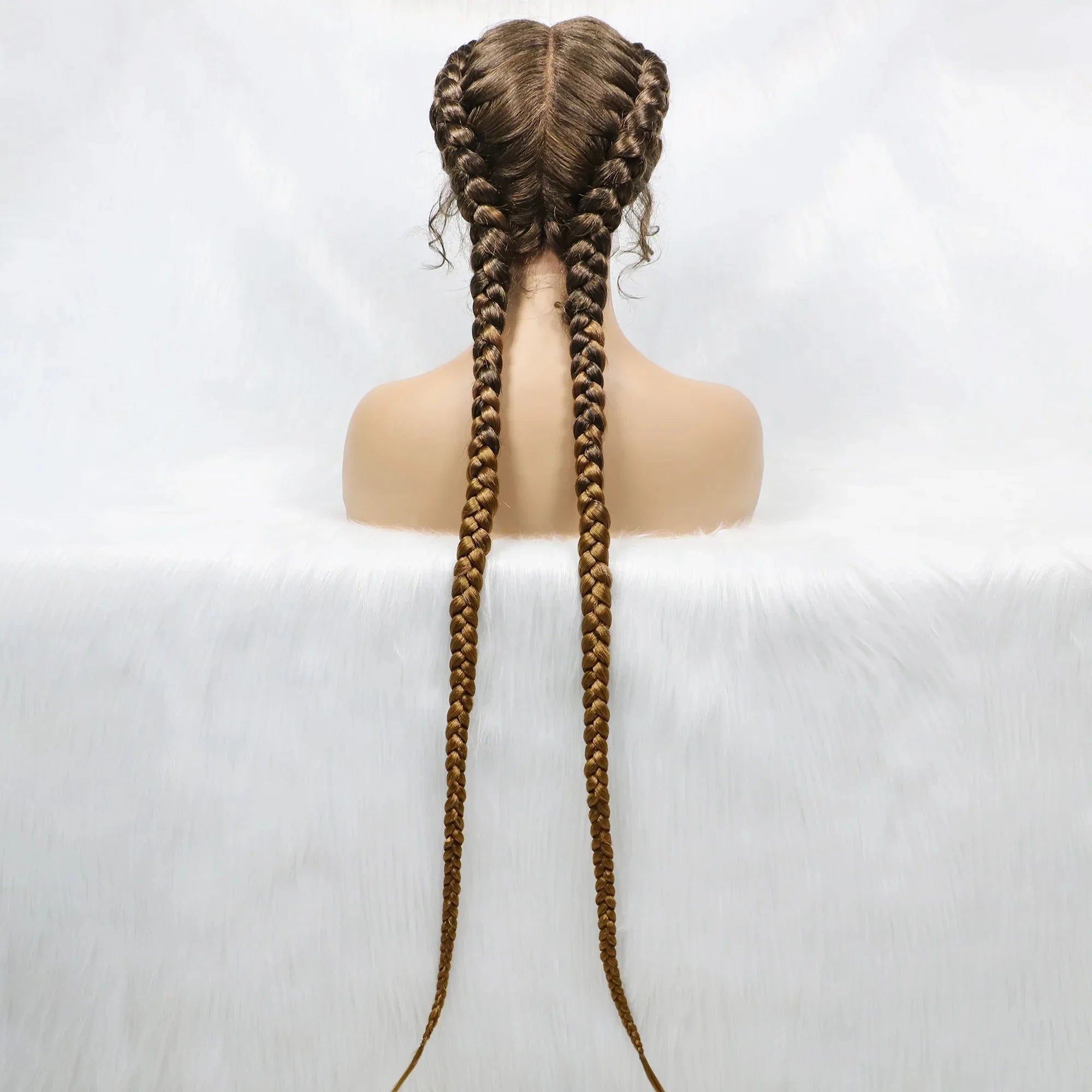 Handmade Double Dutch Cornrow Braided Wig | Natural Black Lace Front | Baby Hair | Kanekalon Synthetic Wig for Women