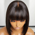 Ombre #4/27 Straight Bob Wig with Bangs | Human Hair Lace Top & Realistic Scalp