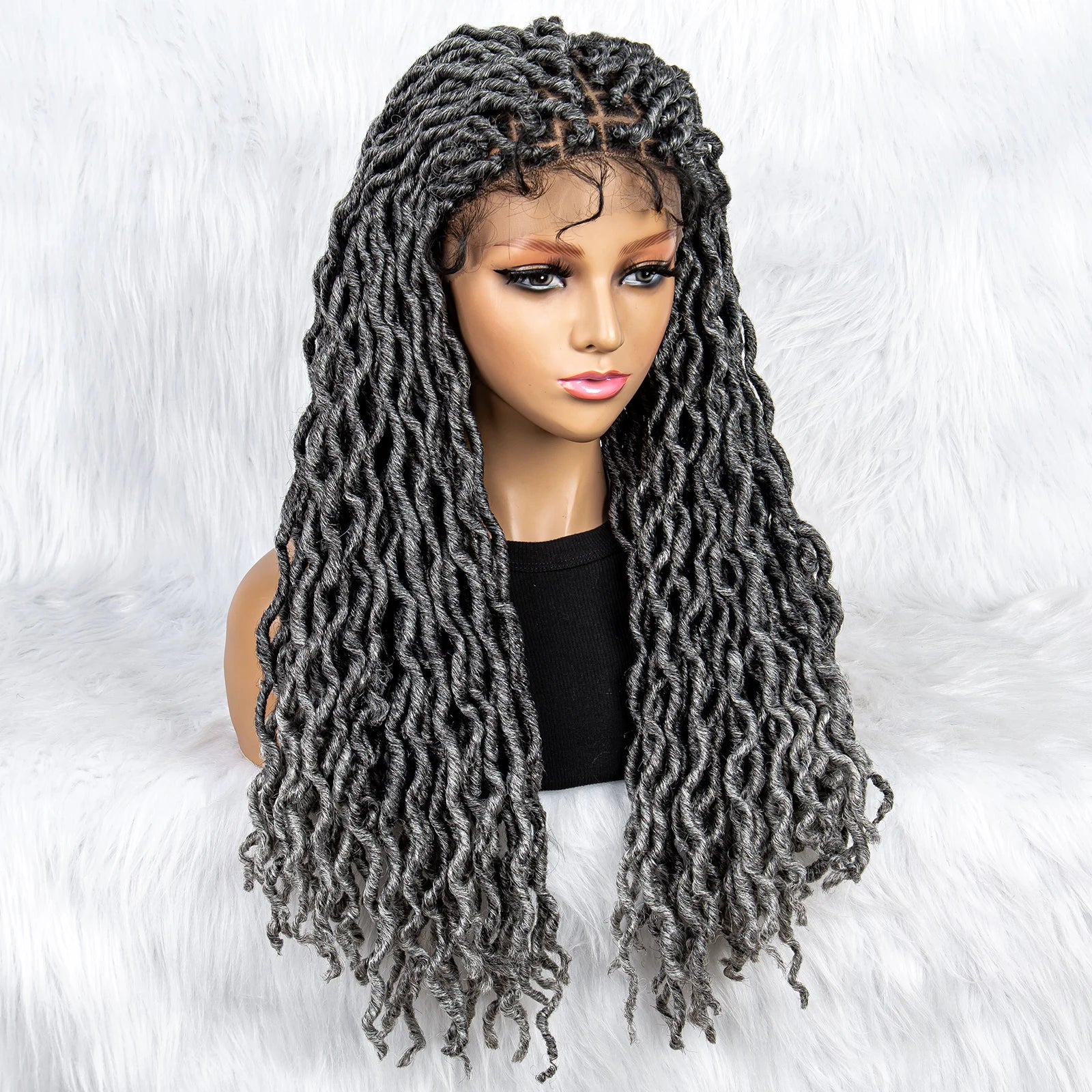 Knotless Box Braided Wig with Curly Ends & Baby Hair | Synthetic Lace Front Wig for Black Women