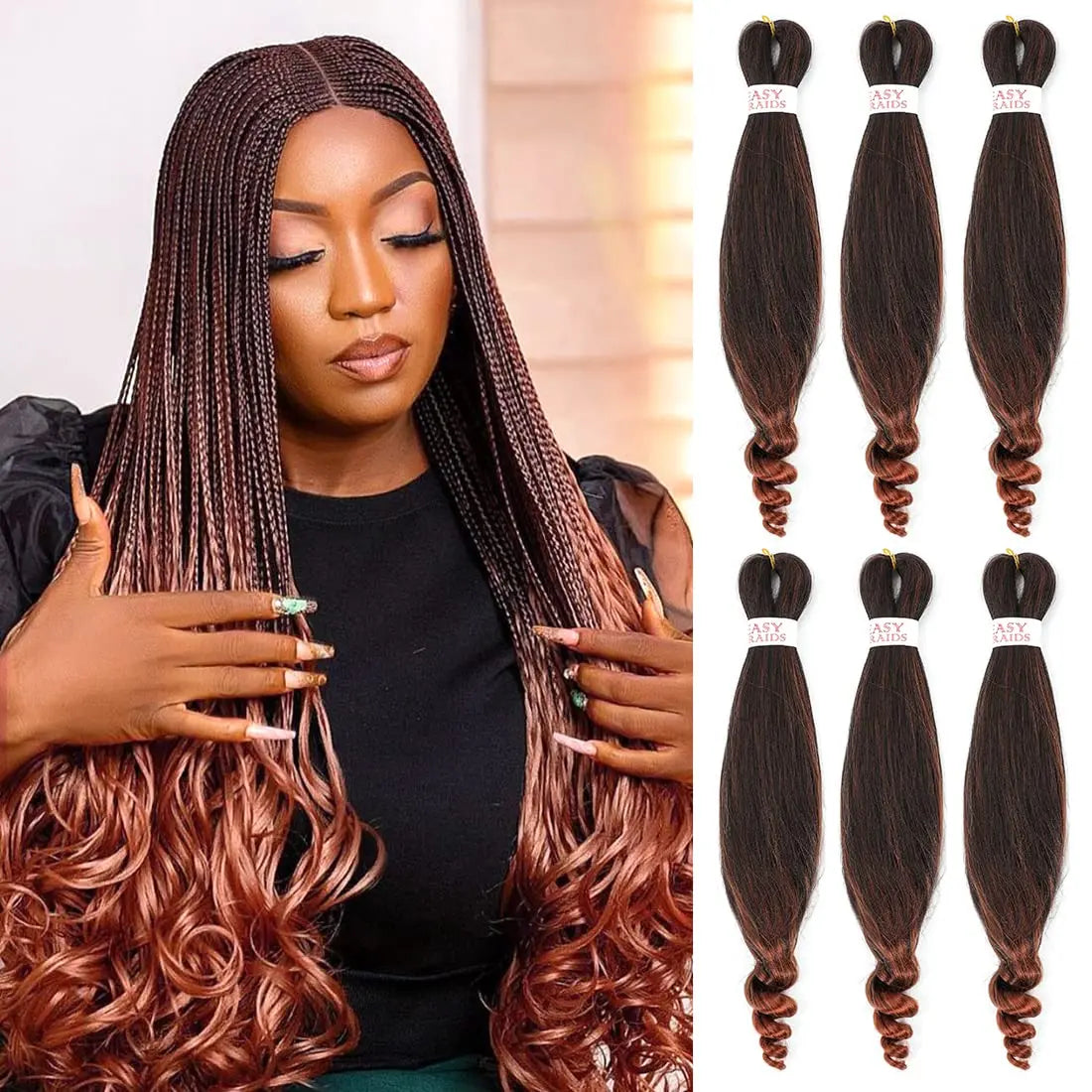 Pre-Stretched French Curly Braiding Hair - Natural Black Crochet Braids (Hot Water Setting)