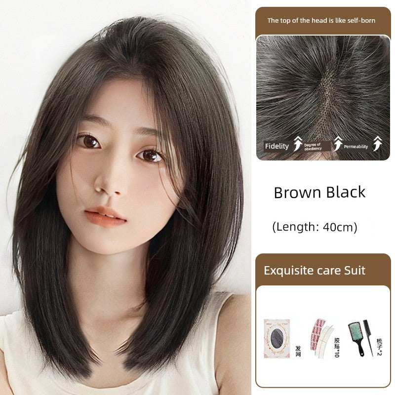 Women's Long Hair Lace Eight-Word Bangs Collarbone Length Wig | Artificial Full Real Human Hair Seamless Full-Head Wig