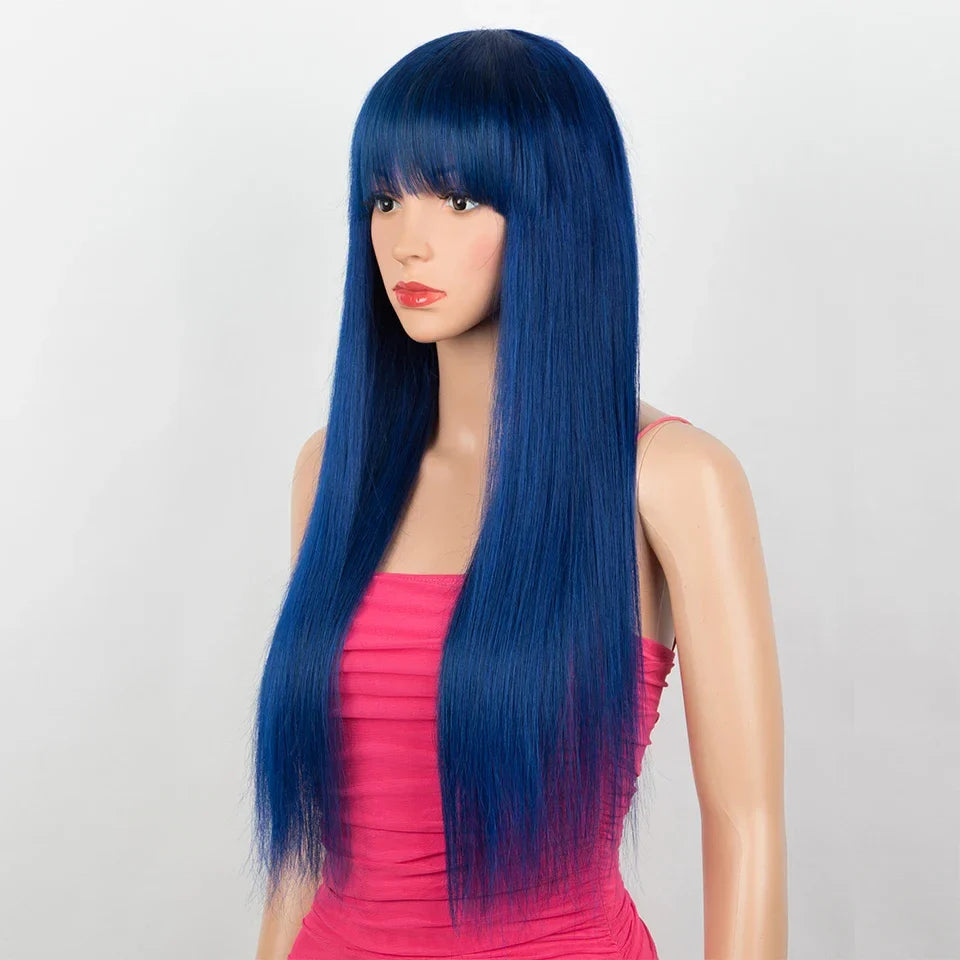 Royal Blue Straight Wig with Bangs | Glueless "Wear to Go" Human Hair