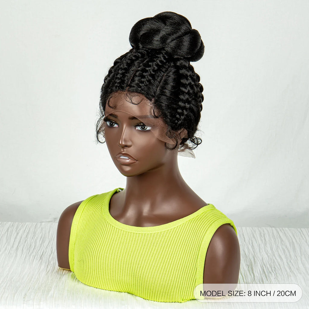 Bun Updo Knotless Box Braids Wig | Cornrow Ponytail | Lace Front | Baby Hair