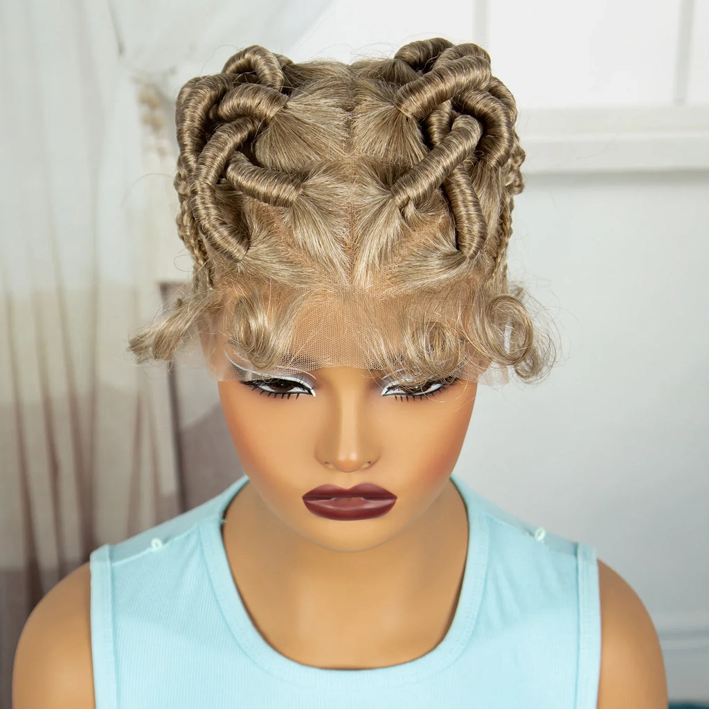 Ginger Orange Bantu Knotless Braids Wig | Full Lace | Baby Hair