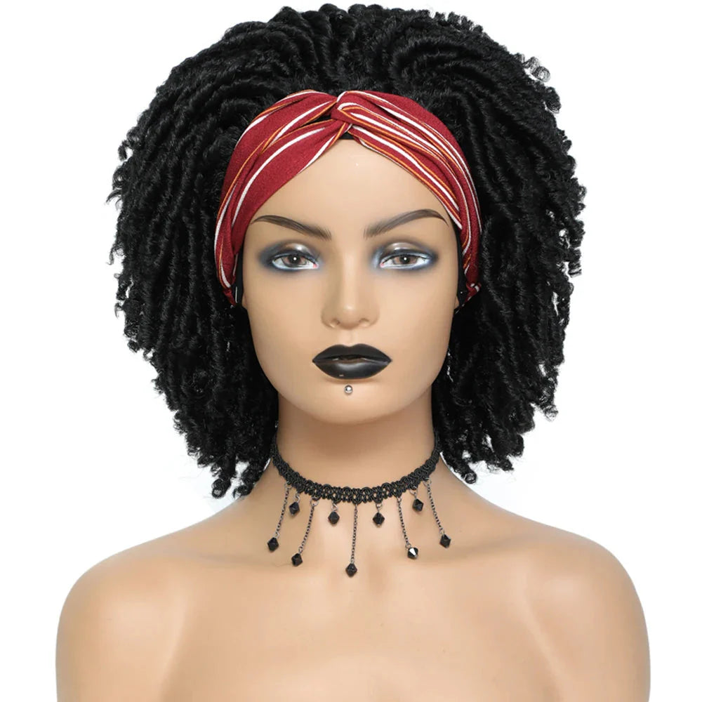 Soft Faux Locs Headband Wig - 6 Inch Ombre Dreadlock Wig for Black Women - Curly Braided Synthetic Wig with Headband - 1B, Burgundy, 27, 30, 613 Options