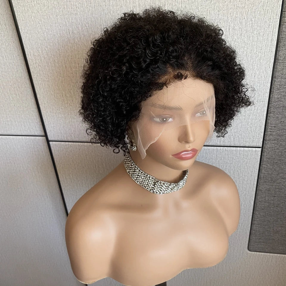 Glueless Kinky Curly Pixie Bob Wig | Short Brazilian Human Hair (Ready-to-Wear, Realistic Scalp)