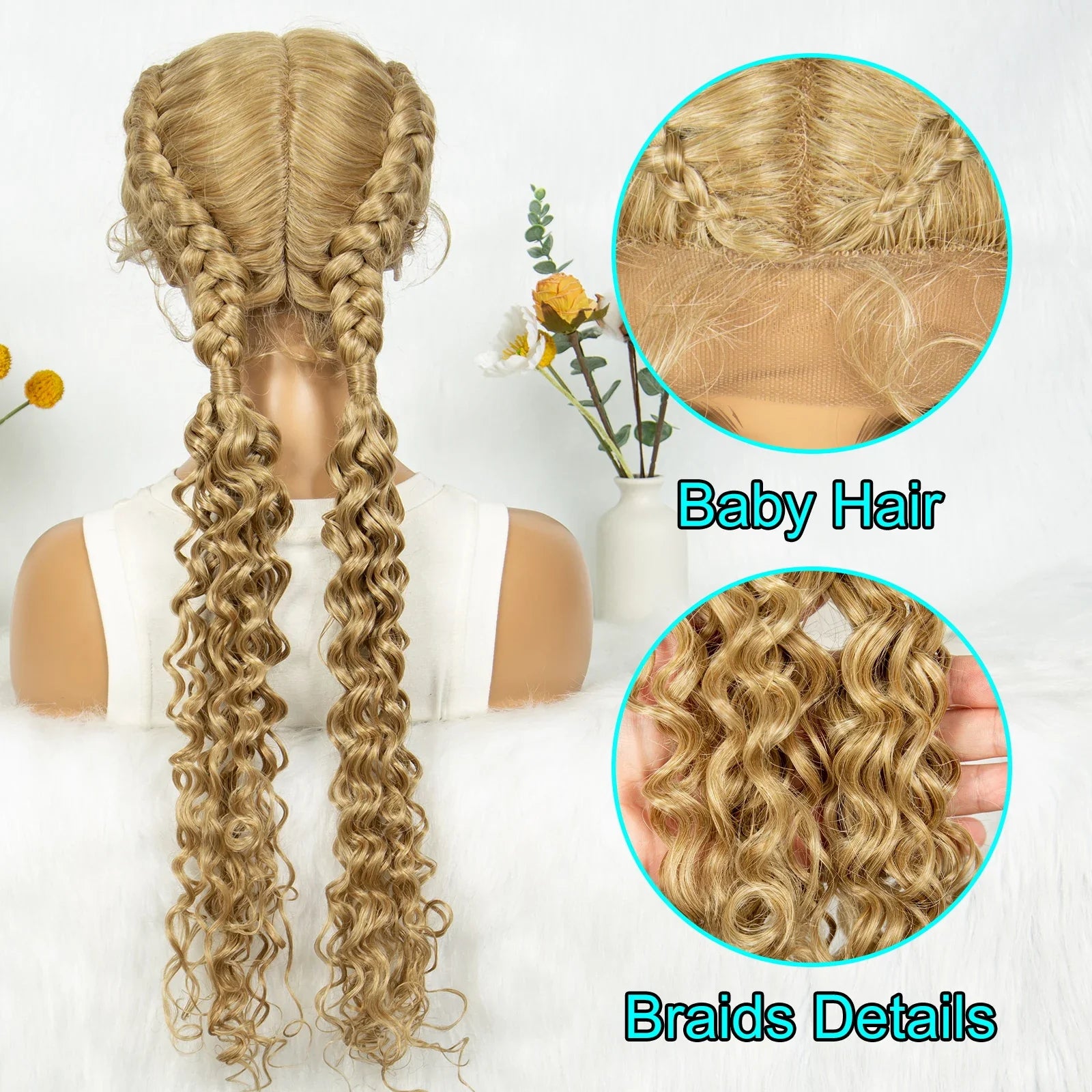 KIMA Blonde Dutch Twins Braids Wig | Full Lace Cornrows & Curly Ends