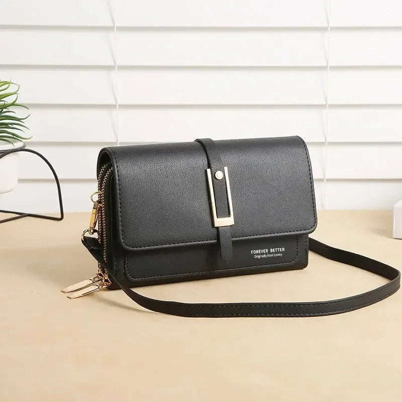 Leather Women's Mobile Phone Bag | Fashionable Multifunctional Small Square Bag (Trendy Retro Shoulder Bag)