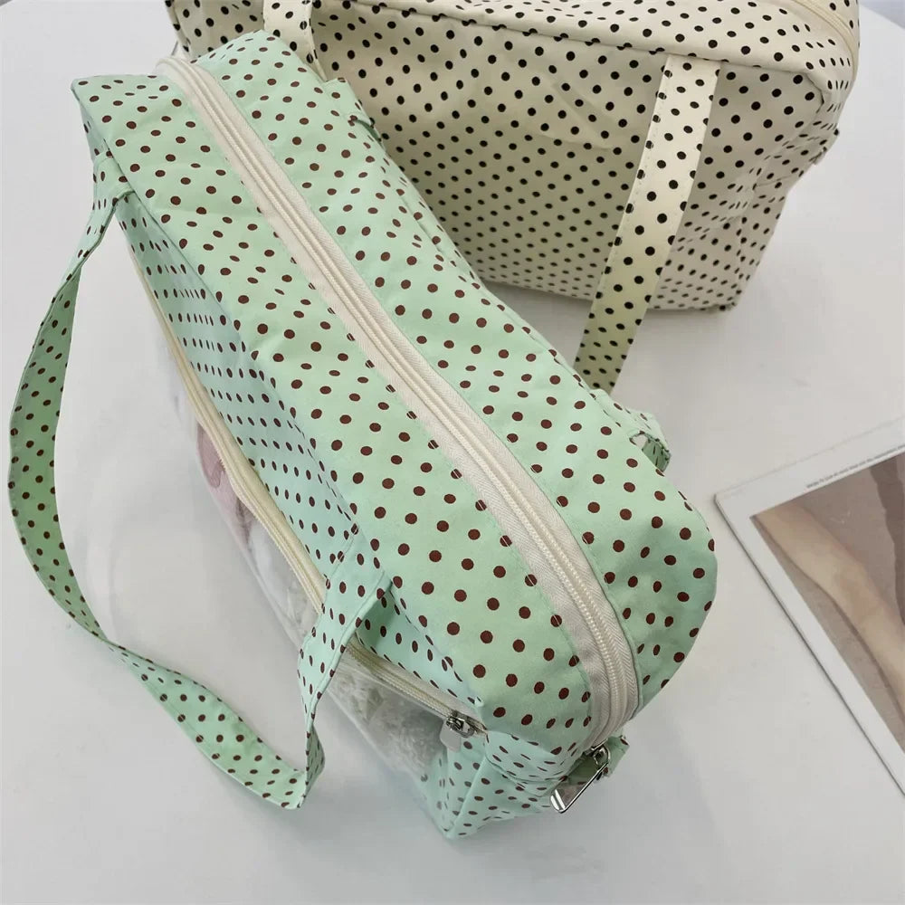 Y2K Ulzzang Ita Bag for Women | Trendy Polka Dot Canvas Shoulder & Underarm Tote (Transparent Pocket, Youth Fashion)