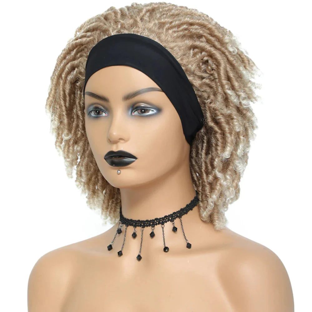 Soft Faux Locs Headband Wig - 6 Inch Ombre Dreadlock Wig for Black Women - Curly Braided Synthetic Wig with Headband - 1B, Burgundy, 27, 30, 613 Options