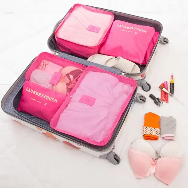 6pcs Set Travel Storage Bags | Suitcase Packing Set & Portable Luggage Organizer (Clothes Shoe Foldable Organizer)