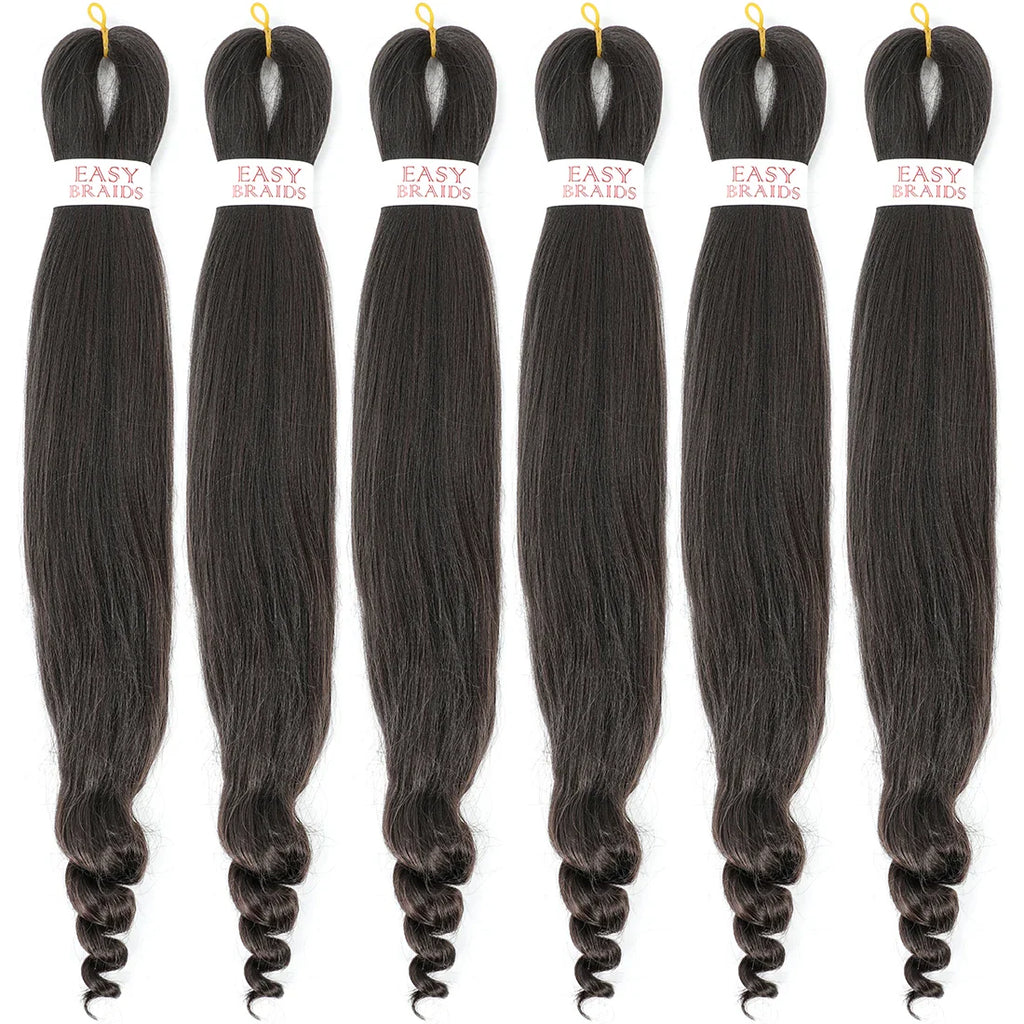Pre-Stretched French Curly Braiding Hair - Natural Black Crochet Braids (Hot Water Setting)