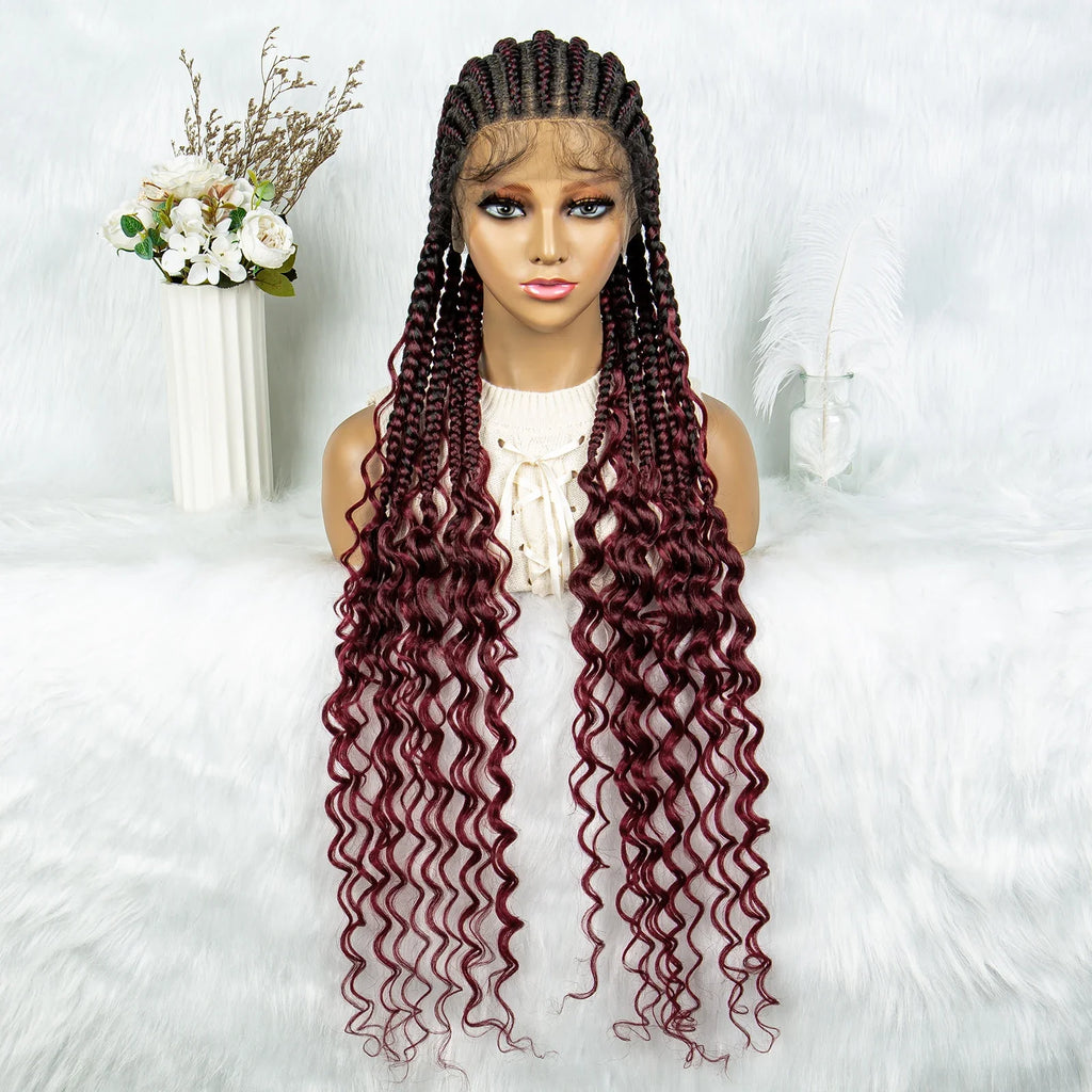 2024 KIMA Cornrow Water Wavy Braided Full Lace Wig with Baby Hair | Synthetic African Braid Lace Front Wig