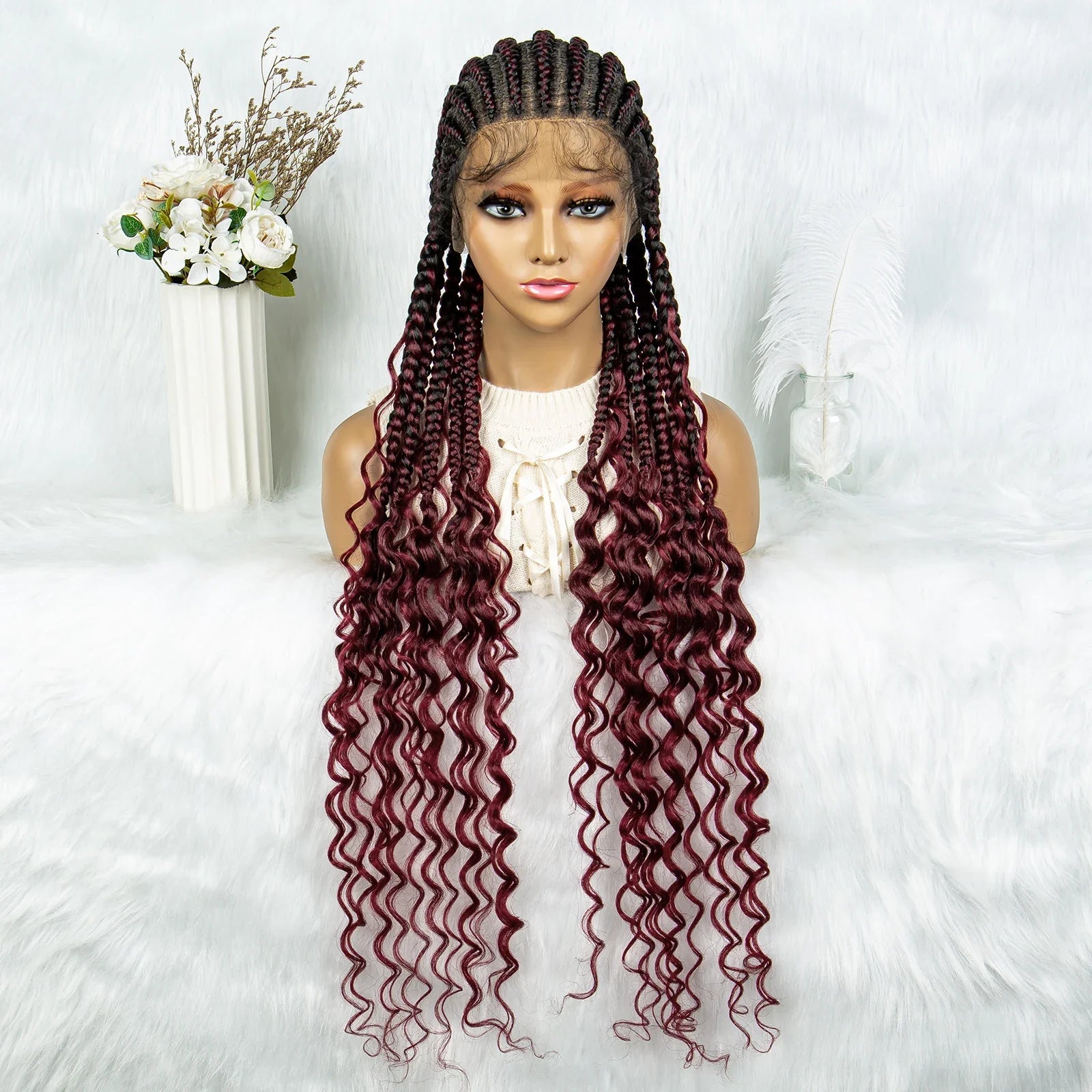 2024 KIMA Cornrow Water Wavy Braided Full Lace Wig with Baby Hair | Synthetic African Braid Lace Front Wig