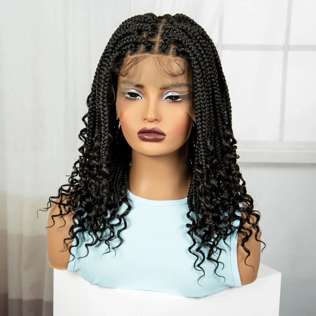 Ombre Boho Knotless Braids Bob Wig with Curly Ends | Full Lace