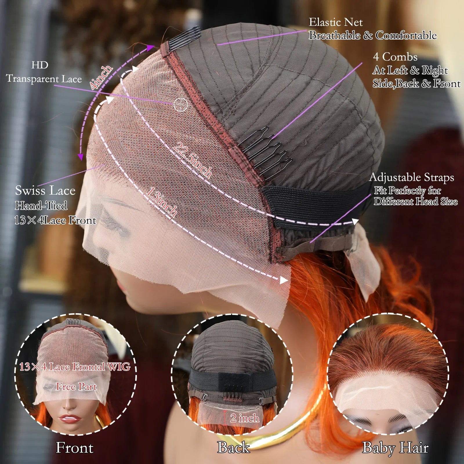 Ginger Orange Bob Wig | 13x4 Transparent Lace Front Brazilian Human Hair
