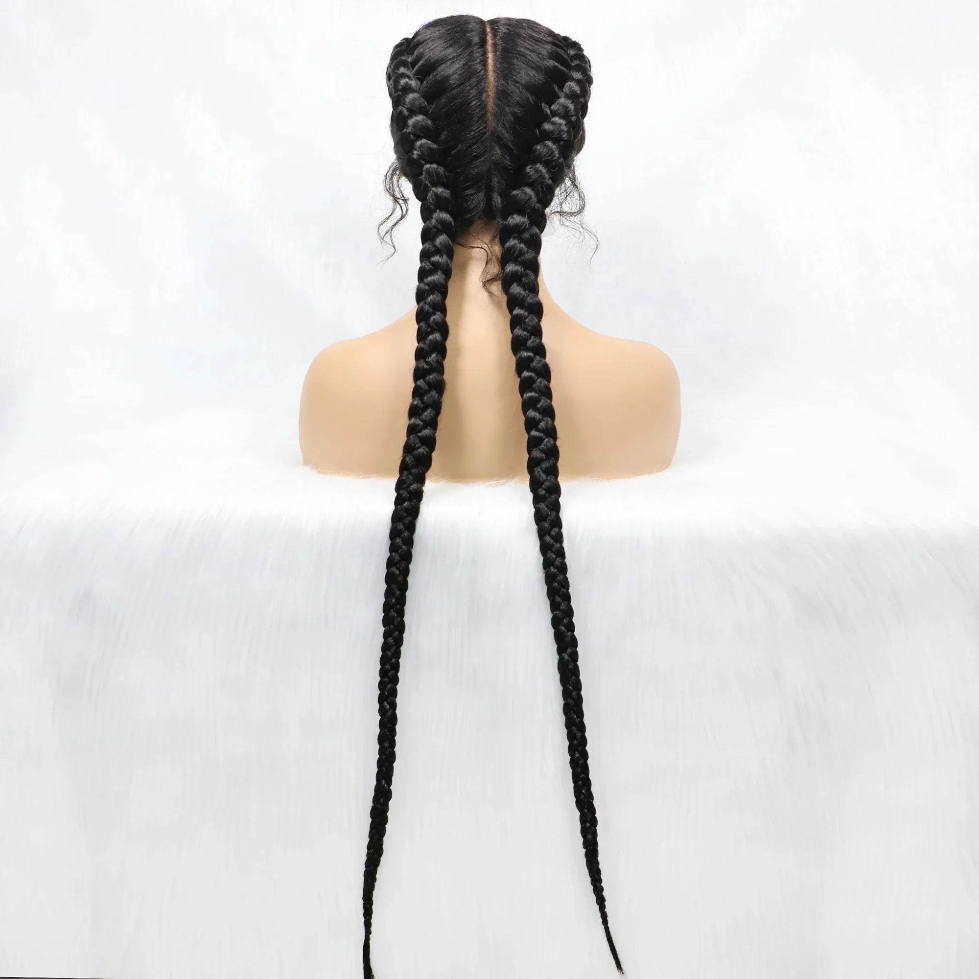 Handmade Double Dutch Cornrow Braided Wig | Natural Black Lace Front | Baby Hair | Kanekalon Synthetic Wig for Women