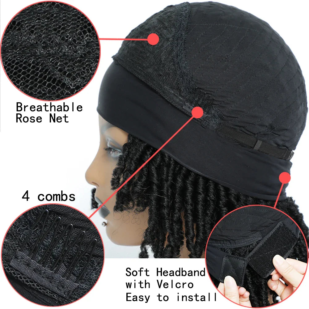 Soft Faux Locs Headband Wig - 6 Inch Ombre Dreadlock Wig for Black Women - Curly Braided Synthetic Wig with Headband - 1B, Burgundy, 27, 30, 613 Options