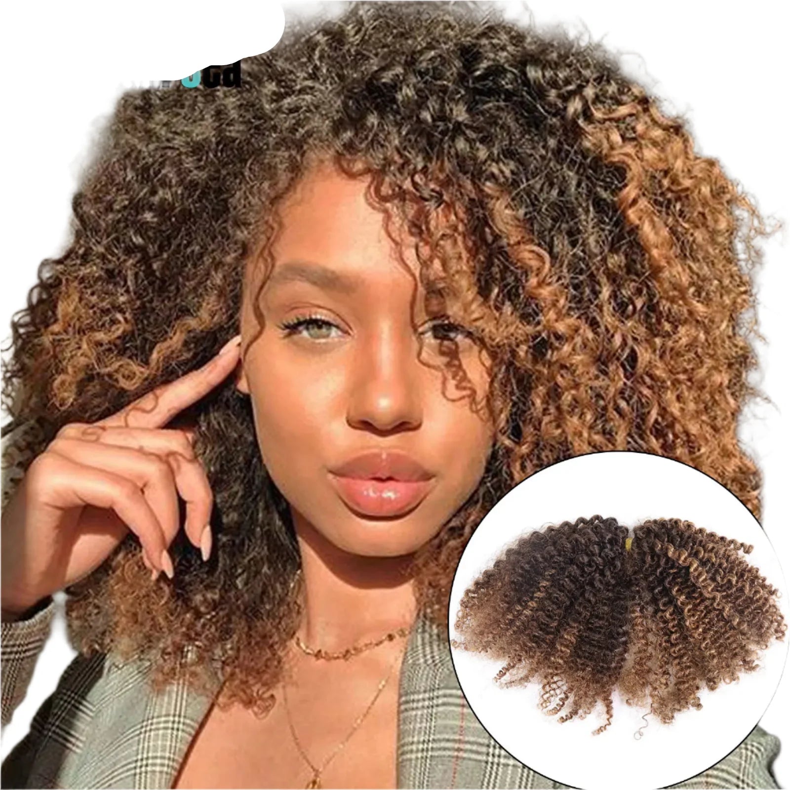 Ombre Honey Blonde Kinky Curly Human Hair Extensions | 50g Peruvian Crochet Bulk Hair (No Weft, Double Drawn)