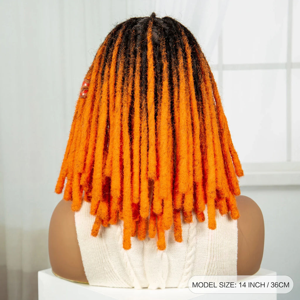 Orange Knotless Faux Locs Braided Wig | Full Lace | Baby Hair