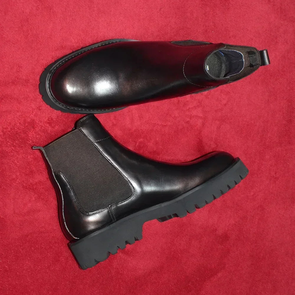 British Style High Top Men's Chelsea Boots | Classic Luxury Genuine Leather (Height Increasing, Elastic Band)